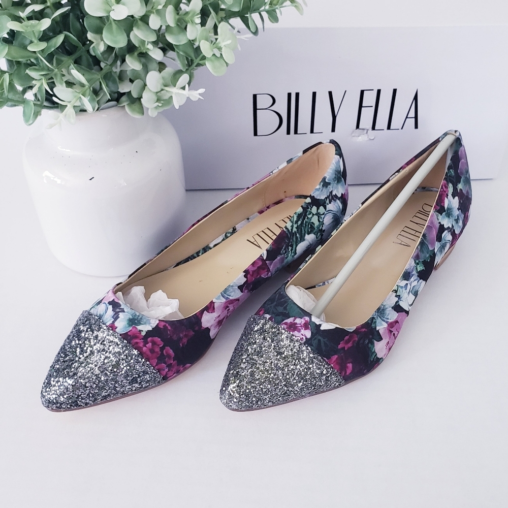 Anthropologie Billy Ella Shimmerd Glitter Pointy Floral Flat Size 6